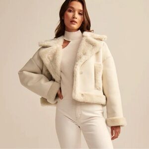 Abercrombie & Fitch Vegan Leather Sherpa Lined White Jacket Size Extra Small